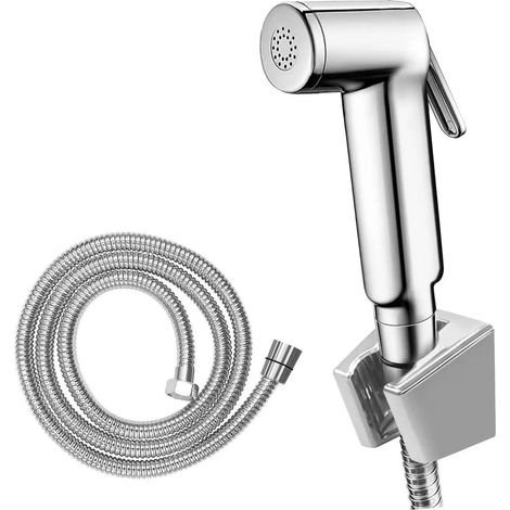 Toiletten-Duschset mit Wandhalterung und 1,2 m Schlauch, silberfarbenes Chrom-Finish – Hygienische Dusche für Toilette und Reinigung