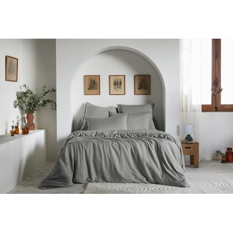 Pack complet housse de couette "Lysandre" toutes dimensions "Lyocel" L'effet Papillon - Lysandre Granit - Pack 4 Pièces pour lit 160 x 200 cm (1 Housse de couette 240 x 220 + 2 Taies Taie 63 x 63  + 1