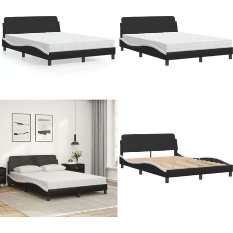 Bett mit Matratze Schwarz und Weiß 140x200 cm Kunstleder - Schlafzimmer Möbel - Doppelbett - Boxspringbetten - Betten Mit Matratze - Kunstleder Bett - Home & Living (1/5)