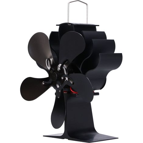 Ventilateur de poêle à bois 5 pales, tête unique, avec thermomètre, sans électricité, circulation d'air chaud pour cheminée (1/5)