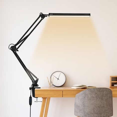 Randaco Lampe bureau LED 10W 10 niveaux 3 tons lumière bras réglable pince métal USB protection yeux étude