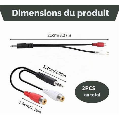 Adaptateur RCA Jack, Câble 3.5mm Mâle RCA Femelle, Adaptateur Audio Stéréo - Câble Flexible avec Contacts Plaqués Or, Connecteurs Métalliques, pour TV, Smartphone, Systèmes Audio (1/4)