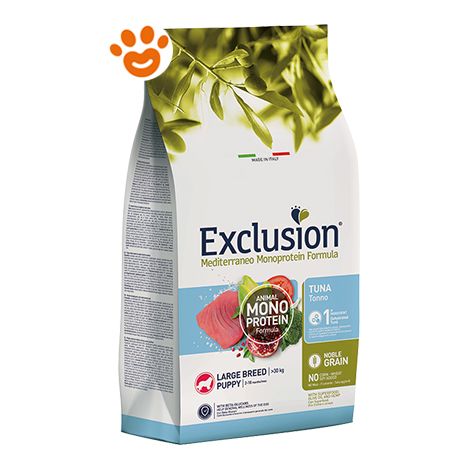 Exclusion Dog Mediterraneo Monoproteico Noble Grain Puppy Large Breed Tonno - Sacco 12 Kg -