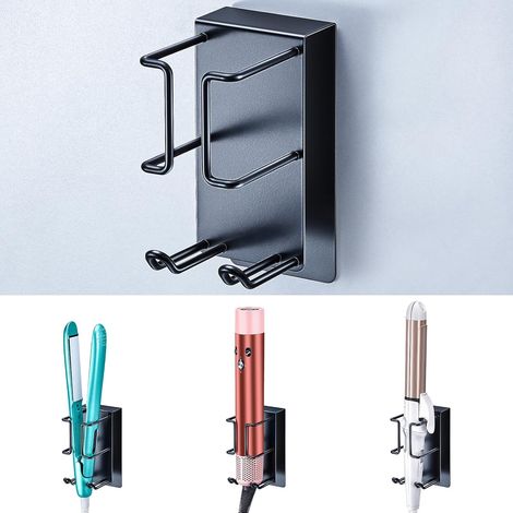 Support Lisseur Cheveux sans percage, Porte Lisseur Mural, Support Seche Cheveux Rangement pour Fer à Friser, lisseurs & Styler Accessoire (Noir) (1/5)