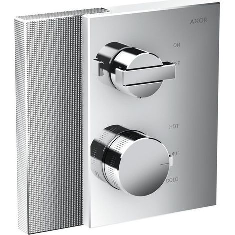 Set finition mitigeur thermostatique enc, av robinet d'arrêt, coupe diamant chromé