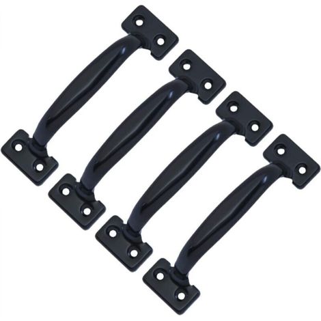 Lot de 4 poignées de porte de grange rétro pour armoires de cuisine, distance entre les trous : 58 mm, fer noir