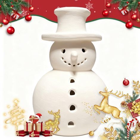 Bonhomme de neige en terre cuite faite à la main – Figurines de Noël en argile blanche – Décoration de table rustique pour la maison, l'intérieur et l'extérieur (taille L) (1/5)