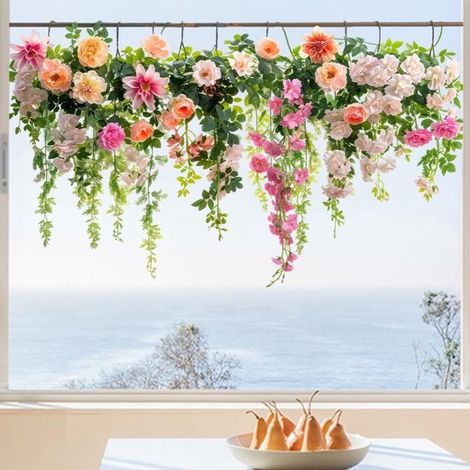 Pegatinas decorativas para ventanas con diseño de ramo de flores de colores, Adhesivos decorativos para ventanas, baños y oficinas, 30×60 cm (1/5)
