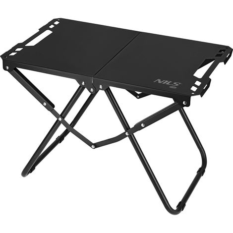 Table de camping pliante, noire, structure en acier avec housse (1/5)