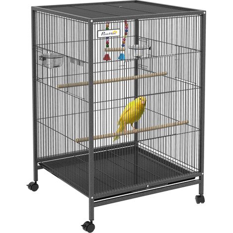 Voliera Gabbia per Uccelli 48x46x74 cm in Acciaio con Ruote Grigio (1/5)