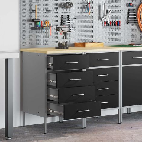 Werkbank mit Schubladen 2 pcs Schwarz und Grau 100 x 55 x 85 cm