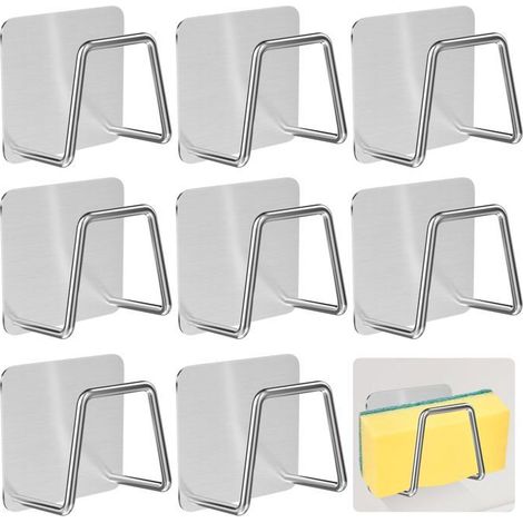 Ensemble de 8 porte-éponges Évier de cuisine Ventouse Argenté Salle de bain Compatible avec tous les modèles (1/5)