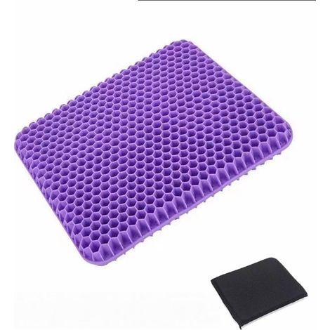 Coussin de Siège en Gel, Coussin de Gel Respirant avec Housse Antidérapant pour Voiture/Bureau/Fauteuil Roulant-Violet (1/5)