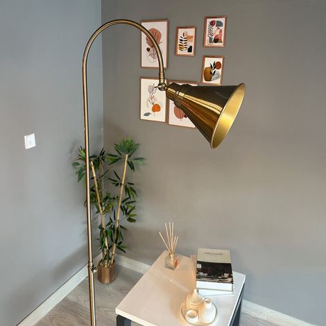 Lampadaire Arden Métal, Moderne, Lampadaire pour Salon, Chambre à Coucher, Chambre d'enfant avec Douille E27, Largeur 30 cm, Abat-jour Réglable, Lampadaire avec Tablette et Variateur