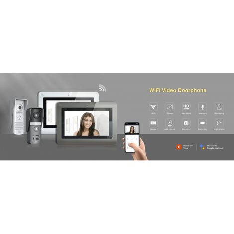 Kit Videocitofono 2 Fili familiare Monitor 7 pollici Grey wifi smart app Tuya