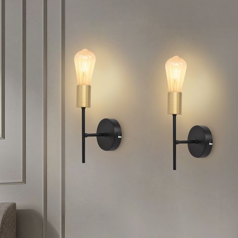 GBLY Wandleuchte Innen Wandlampe Vintage - E27 Industrial 1 Flammig Wandbeleuchtung Schwarz Flurlampe Retro Metall Wand Lampe für Treppenhaus Küche Schlafzimmer - 2 Stücke (Ohne Leuchtmittel)