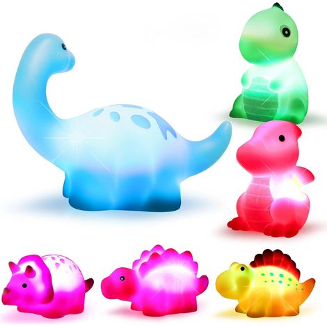 Lot de six jouets de bain dinosaures lumineux flottants pour bébé et enfant cadeau pour bain et piscine accessoire de bain ludique (1/5)