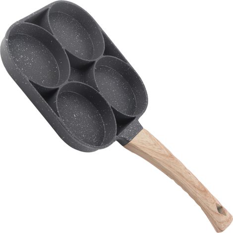 Poêle à frire à 4 trous, antiadhésive, en pierre médicale, à fond plat, idéale pour les œufs, les omelettes et les hamburgers. (1/5)