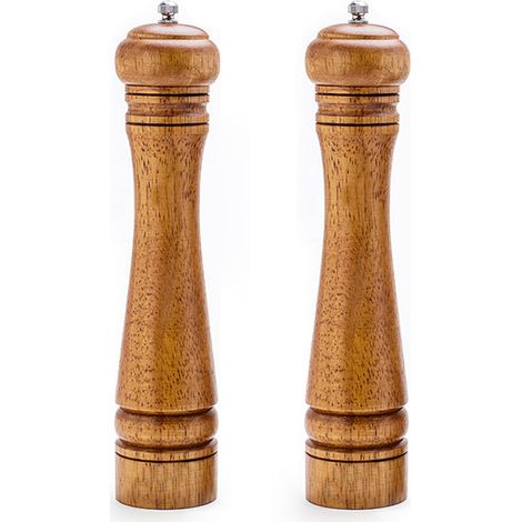 Lot de 2 Moulins à poivre et sel, Bois de chêne, Rotor en céramique, Mouture réglable, Pour cuisine (1/5)