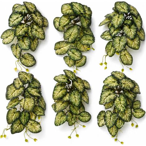 Pack of 6 x 25cm Artificial Trailing Variegated Caladium Vine Plant Dark Green (1/4)
