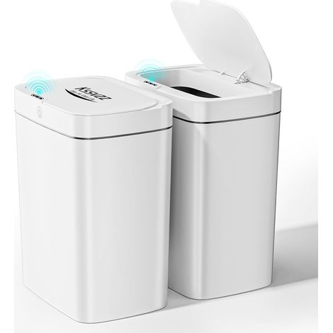 Lot de 2 poubelles électriques de 15 l avec capteur, en plastique, étanche, avec couvercle automatique, pour cuisine, salle de bain, salon, bureau (1/5)