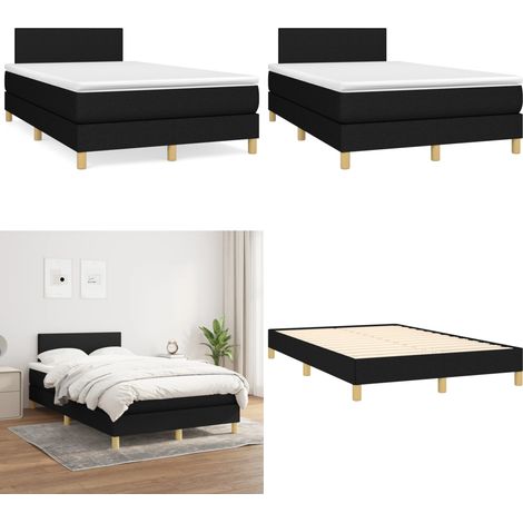Sommier à lattes de lit avec matelas noir 120x190 cm tissu - Lit Double - Lit Tapissier - Literie - Chambre À Coucher - Matelas Ressorts Ensachés - Home & Living (1/5)