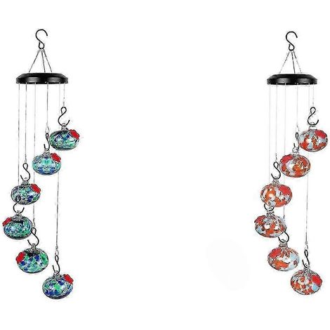 Mangeoires à oiseaux charmantes avec carillon éolien pour l'extérieur, boule mangeoire pour la décoration de jardin, orange et bleu (1/5)