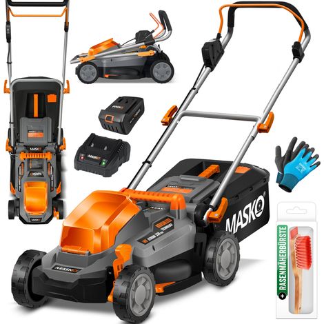 MASKO® cortacésped sin cable ECO-X10 incl. batería recargable Li-Ion 4 Ah & cargador doble - cortacéspedes anchura de corte 25-75mm ajuste de la altura de corte negro / naranja / anchura de corte 33