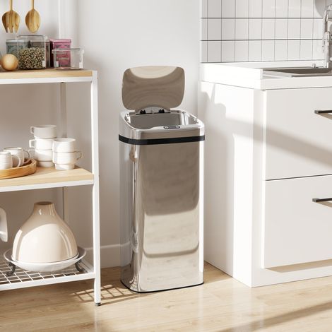 Poubelle automatique 40L avec capteur d’ouverture/fermeture, 33x25x70 cm, argentée (1/5)