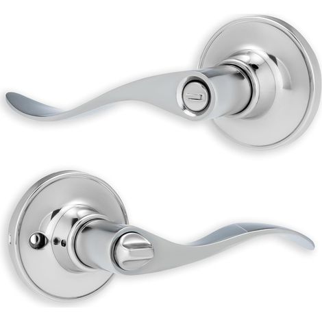 1 Kit Poignée à Condamnation Chrome Poli Zinc Serrure Tubulaire Porte Intérieure Bois Salle de Bain