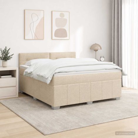 vidaXL Lit boxspring LED avec matelas Crème 140 x 200 cm Tissu (1/5)