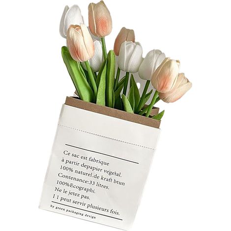 Fleurs artificielles style tulipe, détails soignés, couleurs vives et résistantes, fleurs en plastique pour bureau, salon, photographie, blanc et champagne. Idéales pour le bureau, le salon et la phot (1/5)