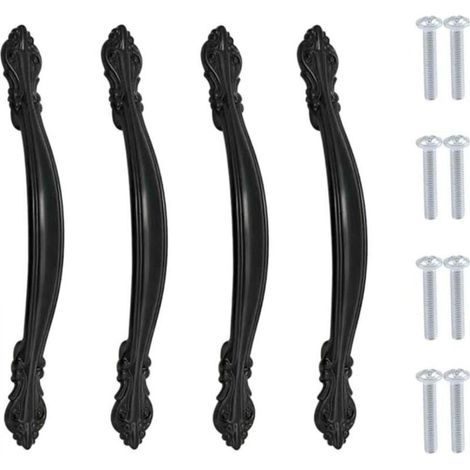 Ineasicer 4 pièces Poignee de Meuble Vintage Poignet de Porte Cuisine Meuble de Alliage Poignées de Placard Noir Poignée en arc D'armoire,pour Commodes Salles de Bains,Entraxe de trous 128mm (1/4)