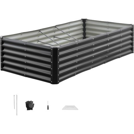 Mophorn Cama elevada de jardín rectangular de 180 x 90 x 43 cm, estructura metálica con base abierta para cultivar flores, plantas, hierbas y vegetales, ideal para jardín o balcón, incluye accesorios. (1/5)