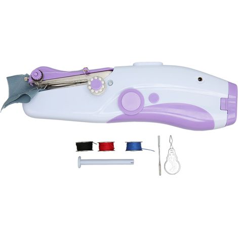 Machine à coudre portable violette, poignée ergonomique, silencieuse, électrique en plastique et acier inoxydable, usage manuel (1/5)