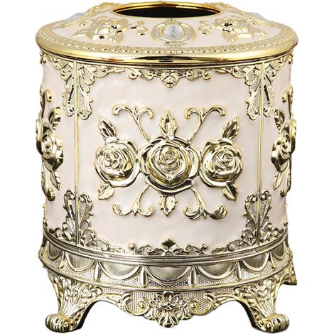 Caja de pañuelos de plástico recubierta de esmalte de oro blanco.