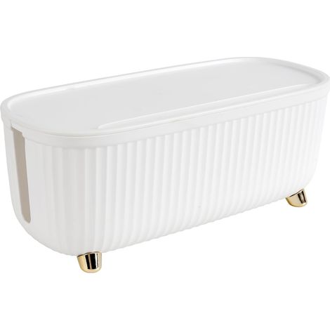 Boîte de gestion des câbles - Organisateur de câbles - Petite boîte de rangement pour câbles - 35 x 15 x 14 cm - Blanc (1/5)