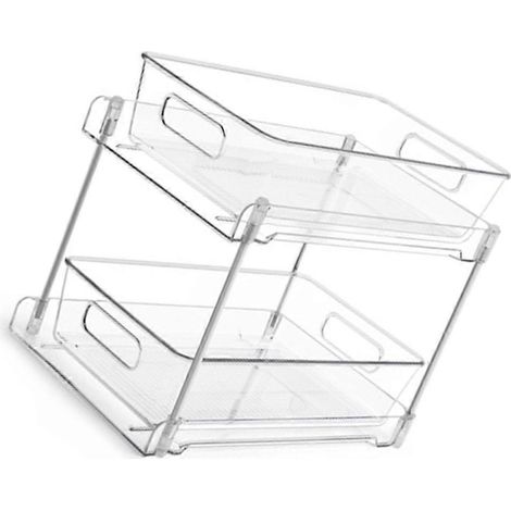 Organisateur de rangement coulissant transparent à 2 niveaux sous évier pour placards de cuisine