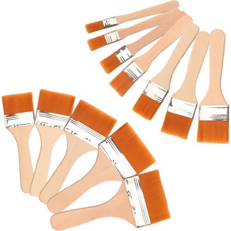 12 x Flat Brushes for Paint and Varnish Wood with Wooden Handle for Stain, Dyeing and DIY (1/5)