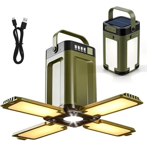 Lampe de Camping Solaire Rechargeable 2000mAh, Lampe LED Portable Étanche IPX44 avec 6 Modes d'Éclairage, Idéale pour Randonnée, Pêche, Urgence et Usage Intérieur Extérieur (1/5)