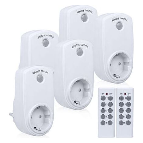 Lot de 5 prise connectee, Prise Télécommandée sans Fil avec 2 Télécommandes 2 Piles Fournies 30M de DNCE de Contrôle dans la Zone Ouverte Fonction on Off (1/4)