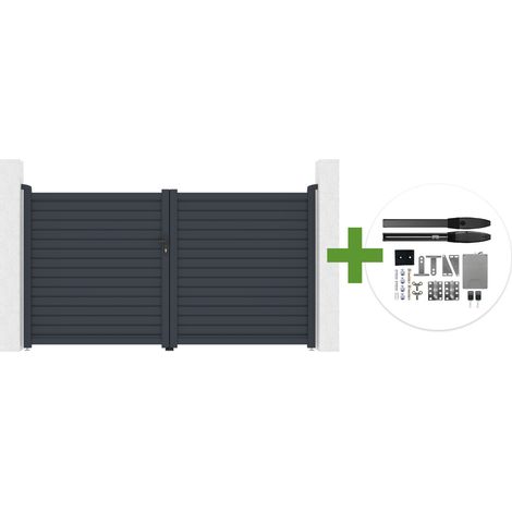 CALANCIA 3 m H. 160 cm Drehtor, graues Aluminium + HIKER B200 Motor