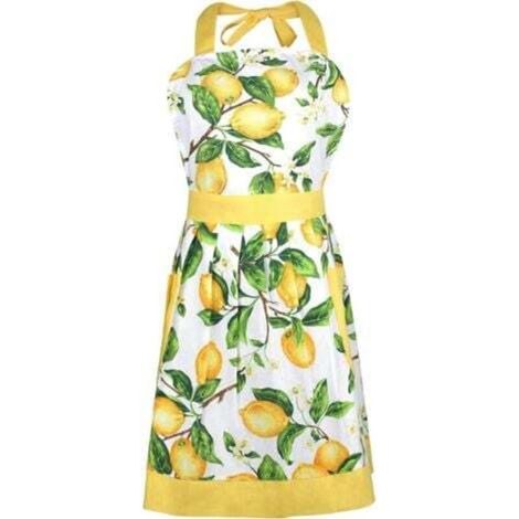 Grembiule da cucina in cotone con motivo a limoni, grembiuli da cucina per donna e uomo