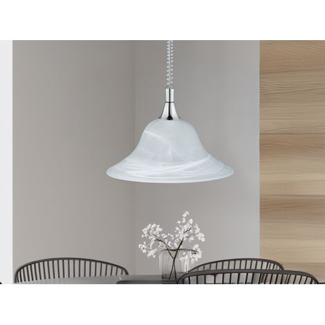 LED Zugpendelleuchte Glas weiß höhenverstellbar Silber, Ø 39cm (1/5)