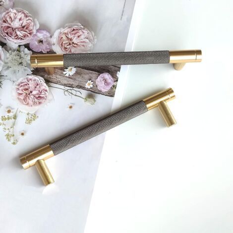 Set di 2 Maniglie per Armadi Moderne Dorate Interasse di 160 mm Maniglie per Porte da Cucina Vintage per Mobili da Cucina, Cassettiera, Armadio (Grigio Dorato) (1/5)
