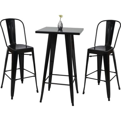 Set Stehtisch + 2x Barhocker HHG-866, Barhocker Bartisch, Metall Industriedesign schwarz