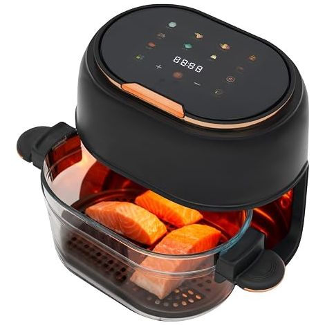 Air Fryer Friteuse à air chaud en verre 4 l, friteuse sans huile avec écran tactile, 1350 W, minuterie et réglage de la température, friteuse à air chaud avec programmes pour frites, viande (1/5)