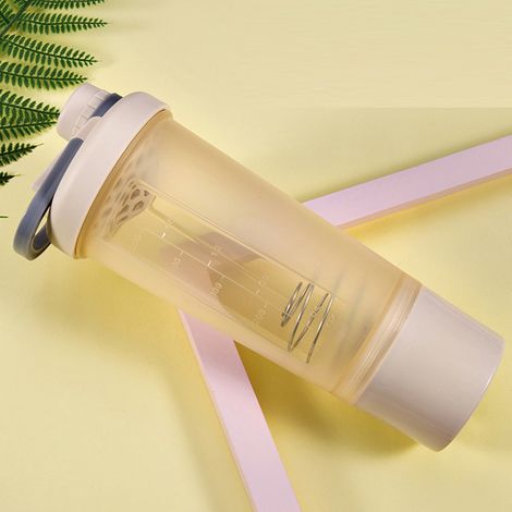 600 ml gelbe Sport-Trinkflasche, transparente tragbare Kunststoff-Trinkflasche mit Mixer (1/5)