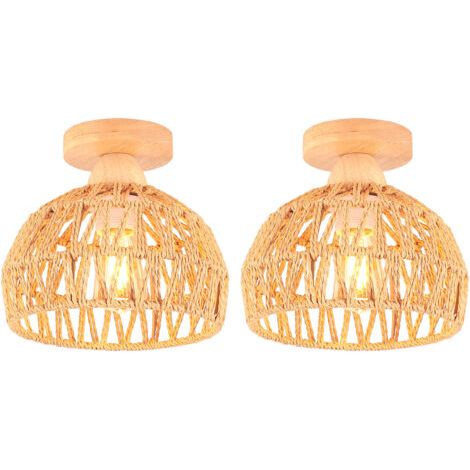 royaluxe- (2PCS) 20CM Lampe De Plafond Rétro Luminaire Plafonnier Tressé En Corde De Chanvre Plafonnier D'Intérieur Moderne (1/5)