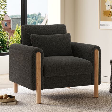 Moderne Armlehnenstuhl mit Dickem Kissen, Bequemer Einzel-Sessel mit Weicher Polsterung, Relaxsessel für Wohnzimmer, Büro oder Schlafzimmer, Komfortabler Sessel, Gray. (1/5)